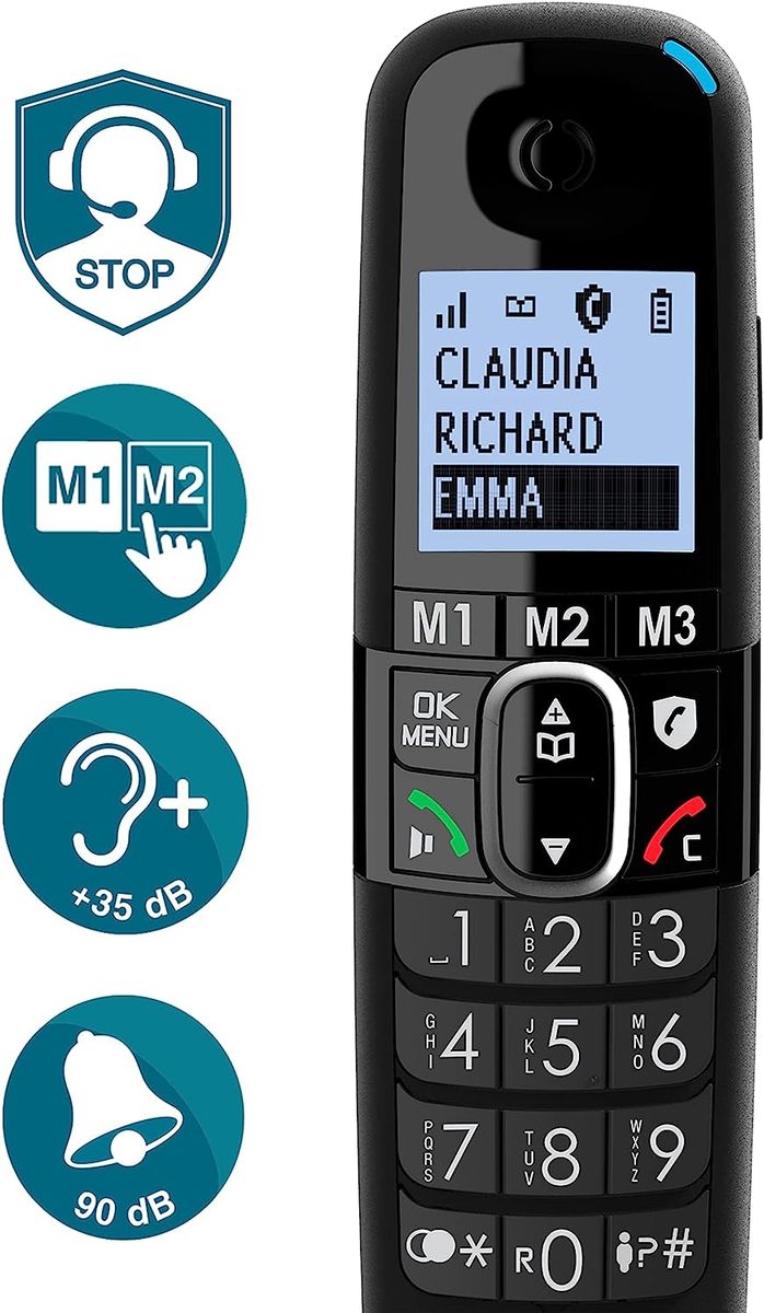 amplicomms BigTel 1502 Duo schnurloses DECT Großtasten Telefon, Zwei Mobilteile, Audio-Boost, extra Laute Klingeltöne, Hörgerätekompatibel, Anrufschutz