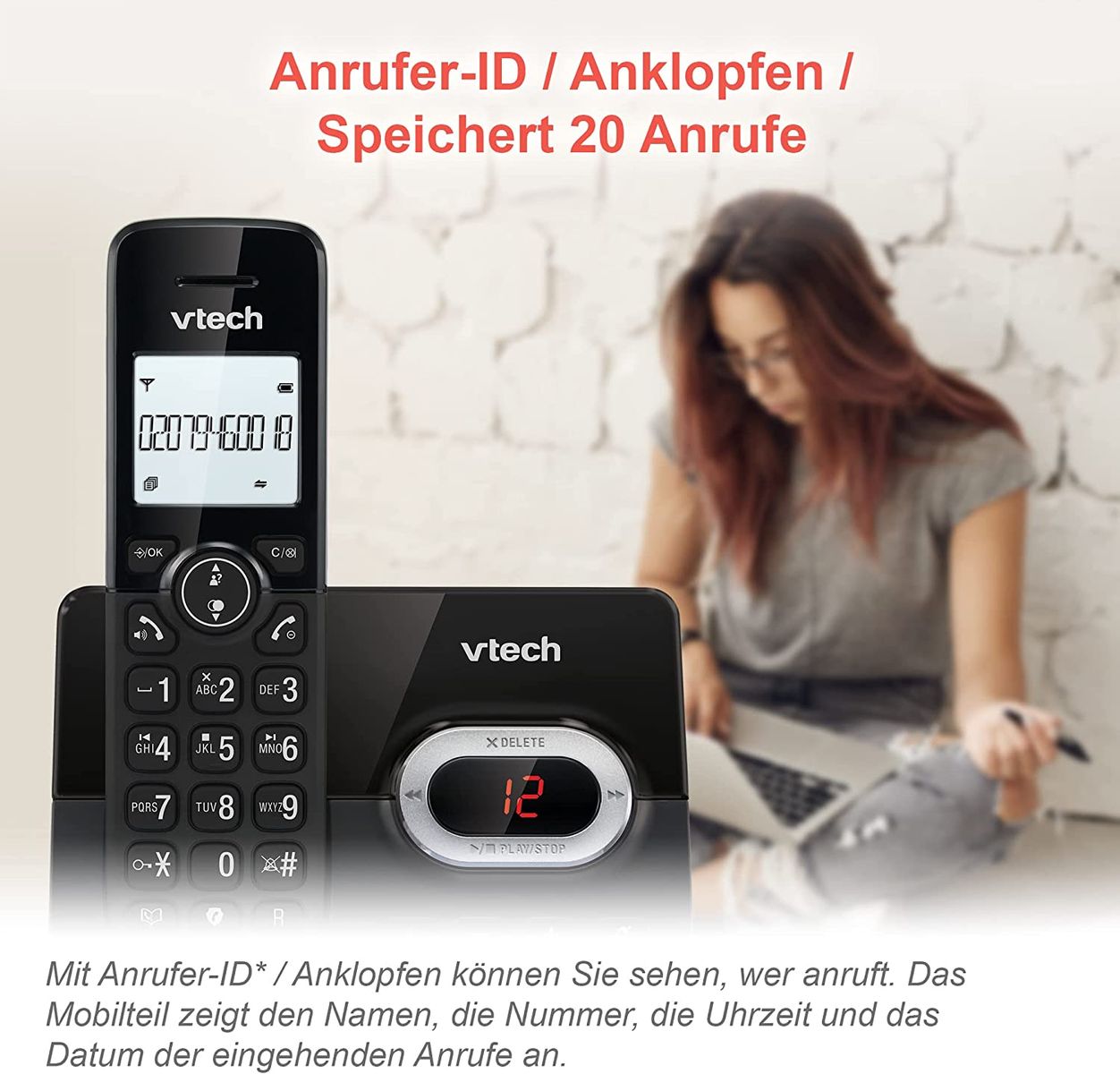 VTech CS2051 schnurloses Telefon Anrufbeantworter 2 Mobilteilen ECO+ Modus Festnetztelefon Anrufsperre Freisprechfunktion große Tasten zwei Zeilen Display VTech CS2051 schnurloses Telefon Anrufbeantworter 2 Mobilteilen ECO+ Modus Festnetztelefon Anrufsperre Freisprechfunktion große Tasten zwei Zeilen Display