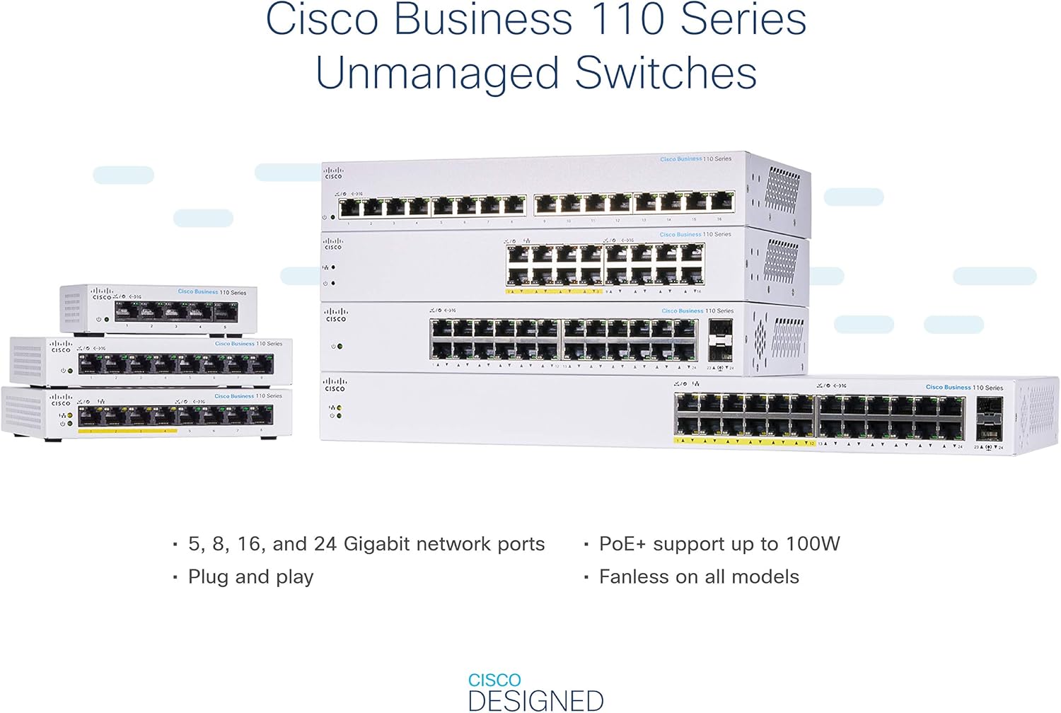 Cisco CBS110-8PP-D Unmanaged L2 Gigabit Ethernet (10/100/1000) Power over Ethernet (PoE) Grau