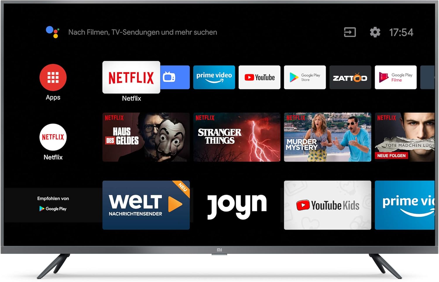 Xiaomi Mi Smart TV 4S 43" (4K Ultra HD, Triple Tuner, Android TV 9.0, Fernbedienung mit Mikrofon, Prime Video und Netflix)