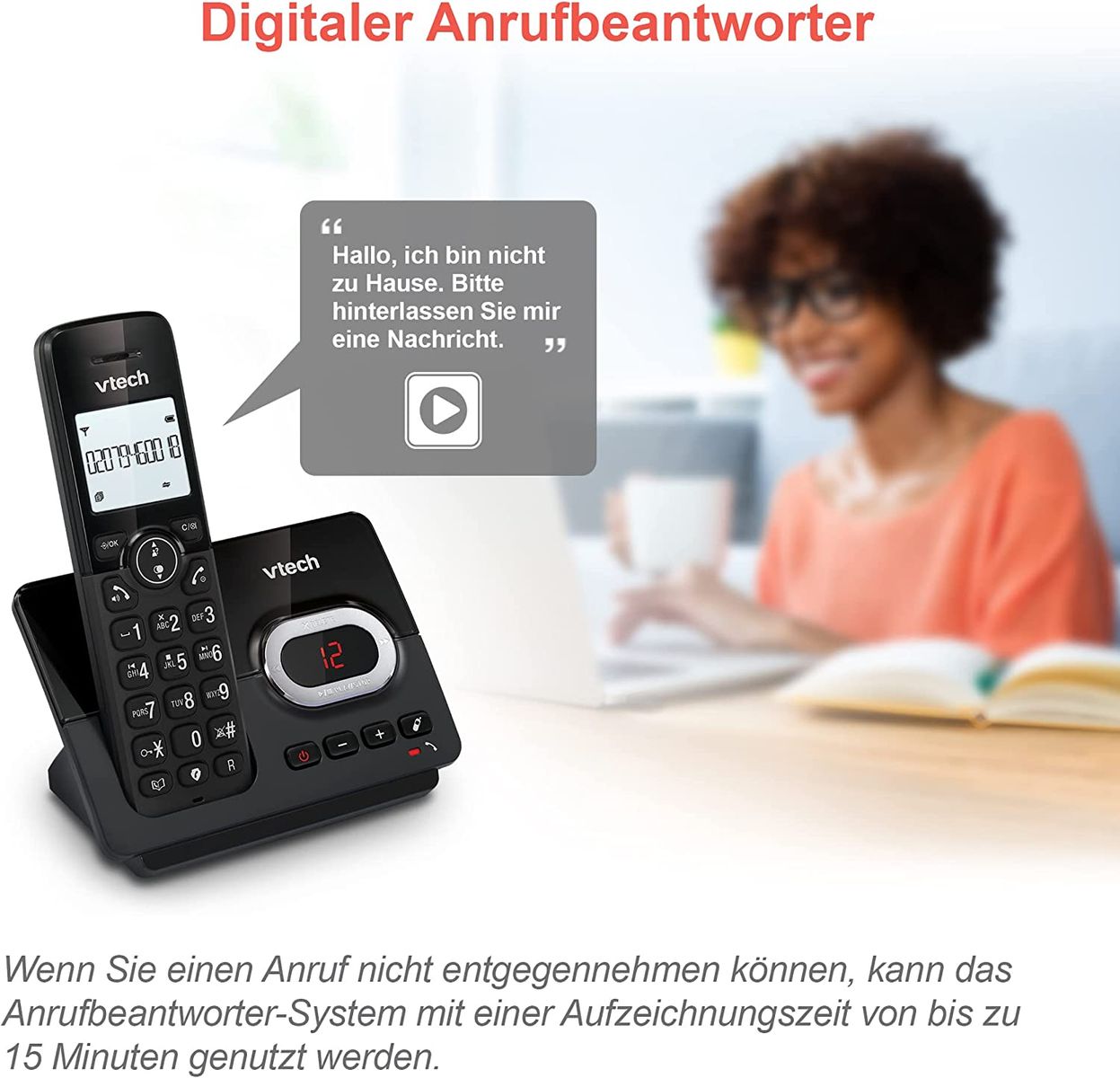 VTech CS2051 schnurloses Telefon Anrufbeantworter 2 Mobilteilen ECO+ Modus Festnetztelefon Anrufsperre Freisprechfunktion große Tasten zwei Zeilen Display VTech CS2051 schnurloses Telefon Anrufbeantworter 2 Mobilteilen ECO+ Modus Festnetztelefon Anrufsperre Freisprechfunktion große Tasten zwei Zeilen Display